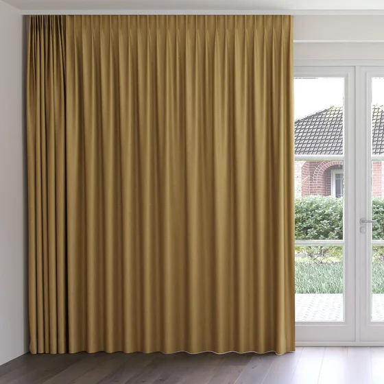 Photo of the fabric Banksia Ochre swatch by James Dunlop. Use for Curtains, Accessory, Top of Bed. Style of Plain, Texture