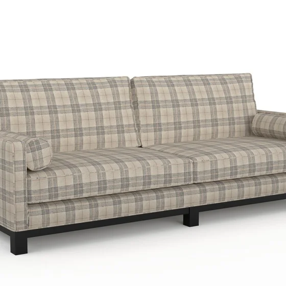 Photo of the fabric Jinda Natural swatch by James Dunlop. Use for Upholstery, Accessory, Top of Bed. Style of Checks, Texture