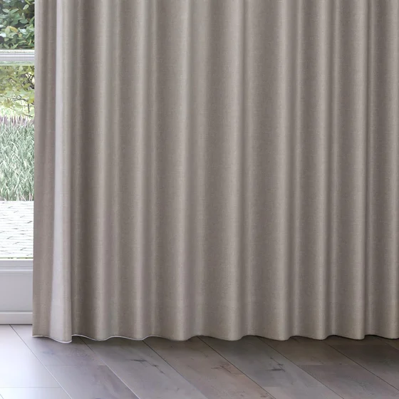 Photo of the fabric Wilderness Taupe swatch by James Dunlop FibreGuard. Use for Curtains, Upholstery, Accessory, Top of Bed. Style of Plain, Texture