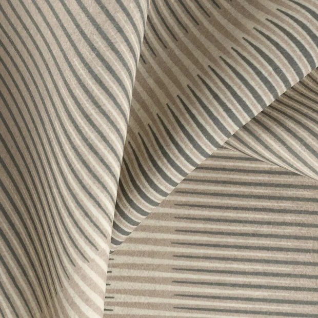 Photo of the fabric Jacopo Stripe Sesame swatch by FR-One. Use for Curtains, Upholstery, Accessory, Top of Bed. Style of Geometric, Velvet