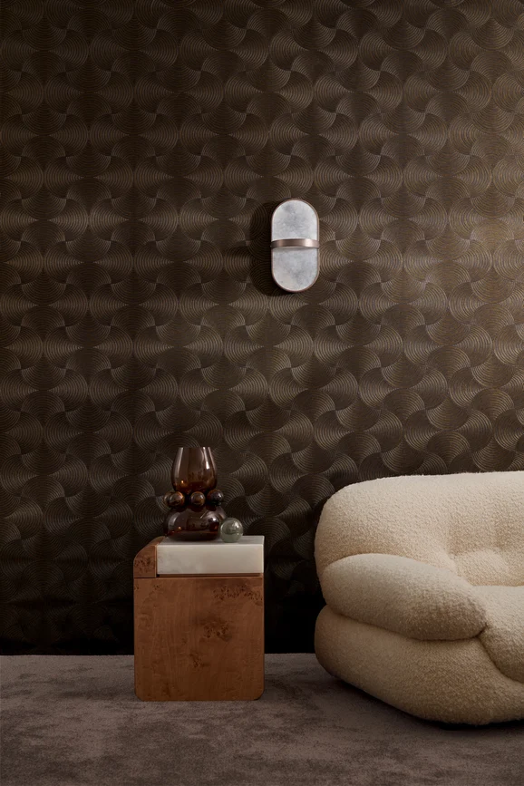 Photo of the fabric Meteore Wp 7663 7663 0916 in situ by Casamance. Use for Wall Covering. Style of Geometric, Texture