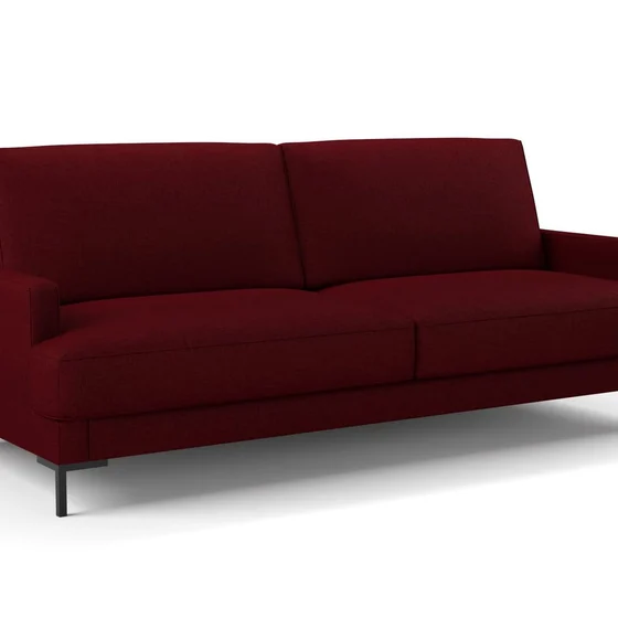 Photo of the fabric Tahiti Crimson swatch by Mokum FibreGuard. Use for Curtains, Upholstery, Accessory, Top of Bed. Style of Chenille, Plain