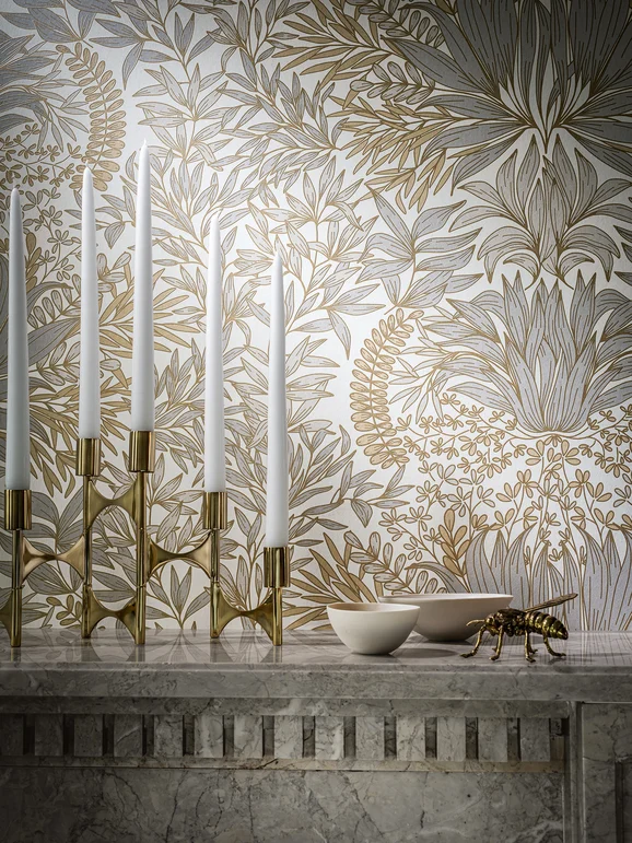 Photo of the fabric Chardon Wp 7573 7573 3670 in situ by Casamance. Use for Wall Covering. Style of Floral And Botannical