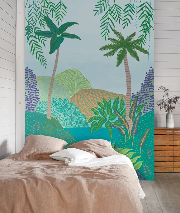Photo of the fabric Peac. Heaven Panel 10155 10155 74 22 in situ by Casadeco. Use for Wall Covering, Wall Panel/Mural
