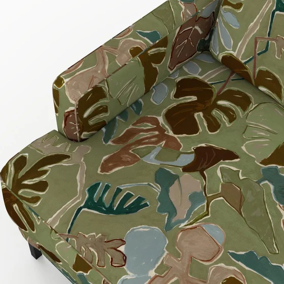 Photo of the fabric Papeete Paua swatch by Mokum. Use for Upholstery, Accessory. Style of Floral And Botannical, Print