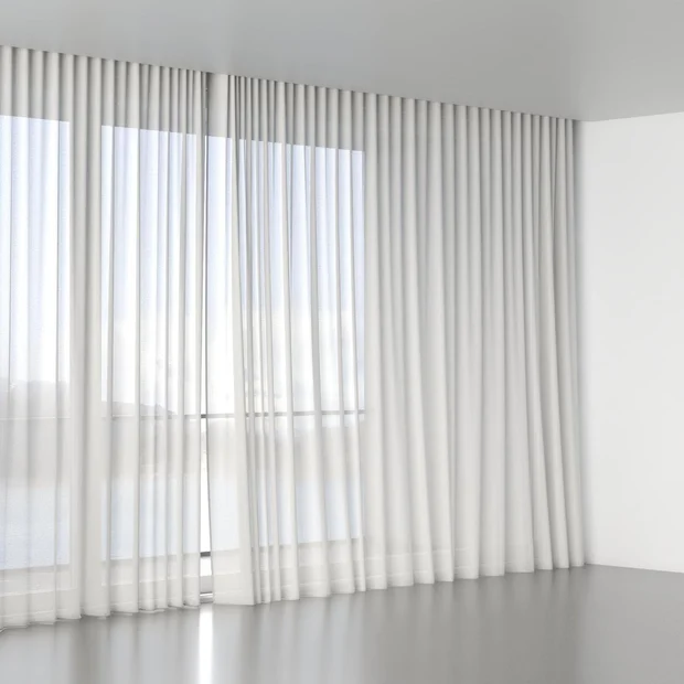 Photo of the fabric Origami Mist swatch by Mokum. Use for Sheer Curtains. Style of Plain, Sheer