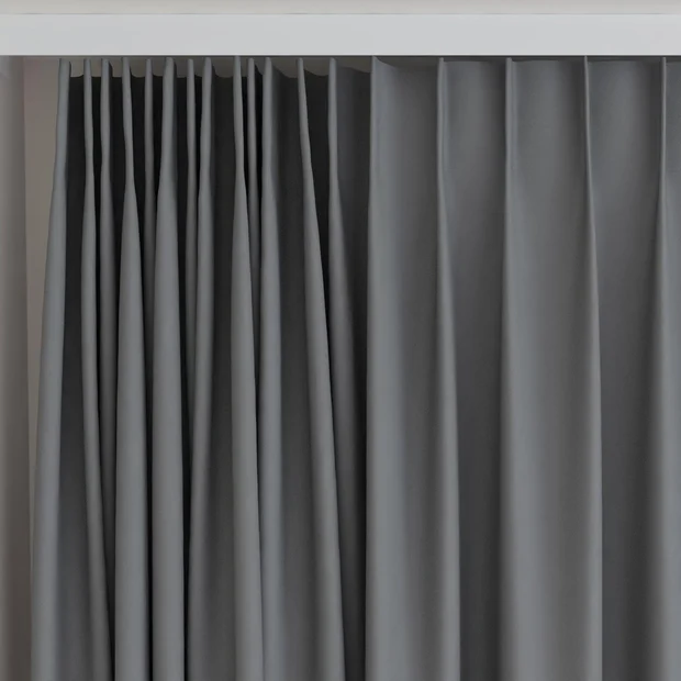 Photo of the fabric Quantum FR Gunmetal swatch by Linings. Use for Curtains. Style of Dim Out