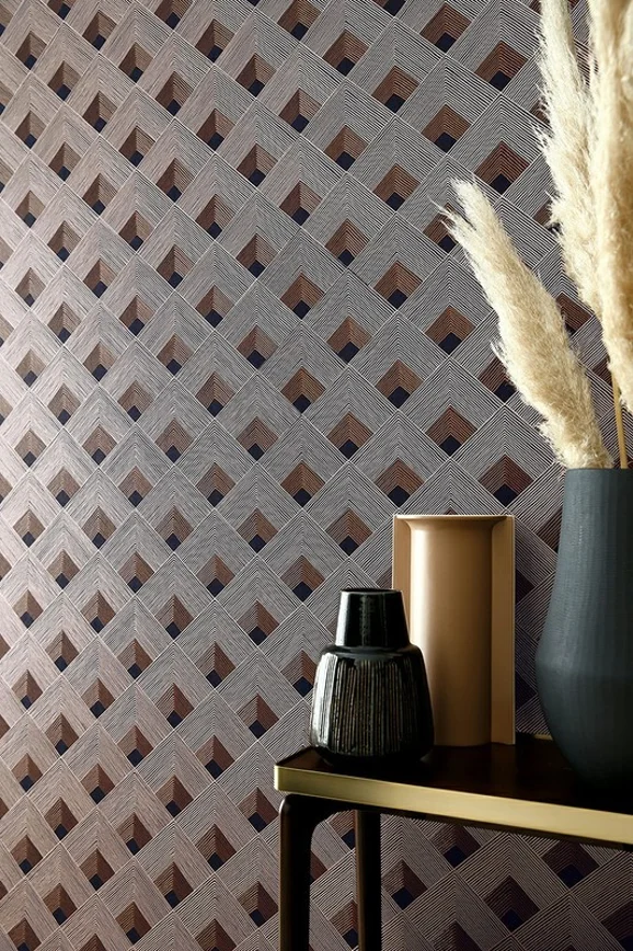 Photo of the fabric Zzondes Wallpaper 7447 7447 09 26 in situ by Casamance. Use for Wall Covering. Style of Geometric, Texture