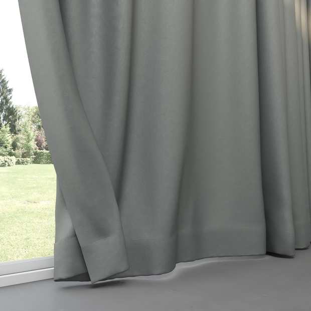 Photo of the fabric Satori Stonewash Slate swatch by Mokum. Use for Curtains, Upholstery Light Duty, Accessory, Top of Bed. Style of Plain, Texture