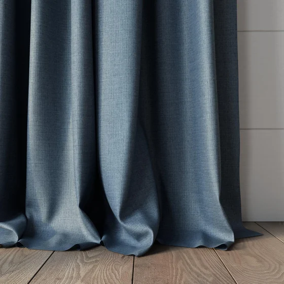 Photo of the fabric Frisco Denim swatch by James Dunlop Essentials. Use for Curtains, Upholstery, Accessory, Top of Bed. Style of Plain, Texture