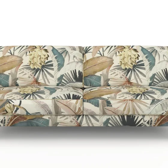 Photo of the fabric Tropicalia Gilver swatch by Catherine Martin by Mokum. Use for Upholstery, Accessory. Style of Floral And Botannical, Print