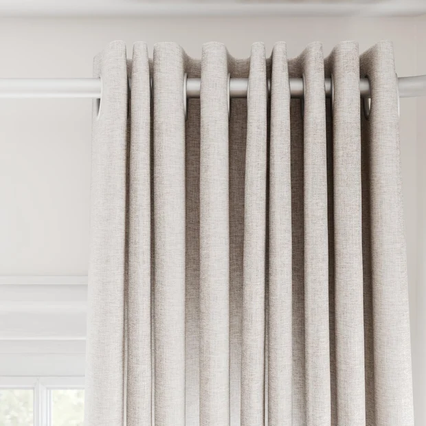 Photo of the fabric Envoy 2 Cameo 320cm swatch by James Dunlop Essentials. Use for Curtains, Accessory, Top of Bed. Style of Plain, Texture