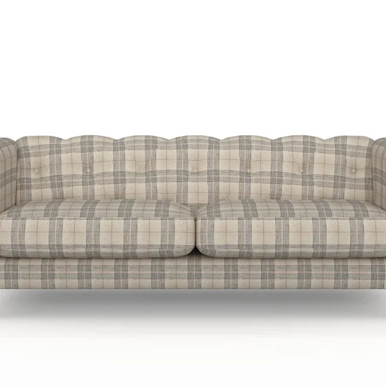 Photo of the fabric Jinda Natural swatch by James Dunlop. Use for Upholstery, Accessory, Top of Bed. Style of Checks, Texture