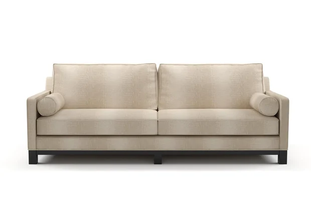Photo of the fabric Maxime Sand swatch by James Dunlop. Use for Upholstery, Accessory. Style of Stripe, Texture
