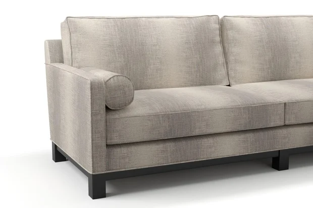 Photo of the fabric Maxime Zinc swatch by James Dunlop. Use for Upholstery, Accessory. Style of Stripe, Texture
