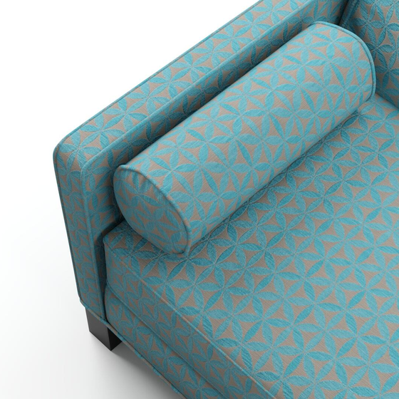 Photo of the fabric Tapa Aqua swatch by James Dunlop. Use for Upholstery, Accessory. Style of Geometric