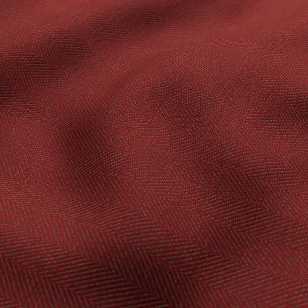 Photo of the fabric Trailblazer Cherry swatch by James Dunlop FibreGuard. Use for Curtains, Upholstery, Accessory, Top of Bed. Style of Texture, Traditional