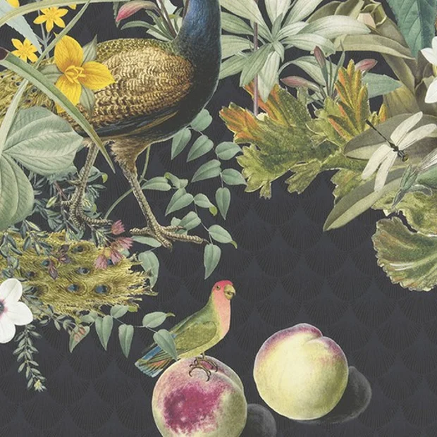 Photo of the fabric So Avantgardening! 14502 201 swatch by Fischbacher 1819. Use for Curtains, Accessory, Top of Bed. Style of Floral And Botannical, Print