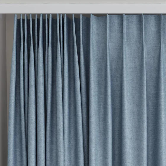 Photo of the fabric Frisco Denim swatch by James Dunlop Essentials. Use for Curtains, Upholstery, Accessory, Top of Bed. Style of Plain, Texture