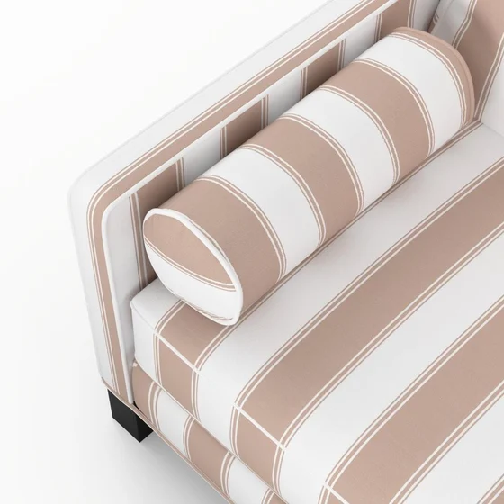 Photo of the fabric Perennial Stripe Blush swatch by James Dunlop. Use for Upholstery, Accessory. Style of Stripe, Taffeta