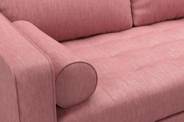 Photo of the fabric Determination Rosebud swatch by James Dunlop FibreGuard. Use for Curtains, Upholstery, Accessory, Top of Bed. Style of Plain, Velvet