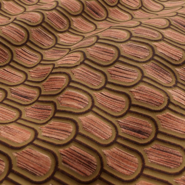 Photo of the fabric Beverly Hills Whisky swatch by Catherine Martin by Mokum. Use for Upholstery, Accessory. Style of Geometric, Velvet