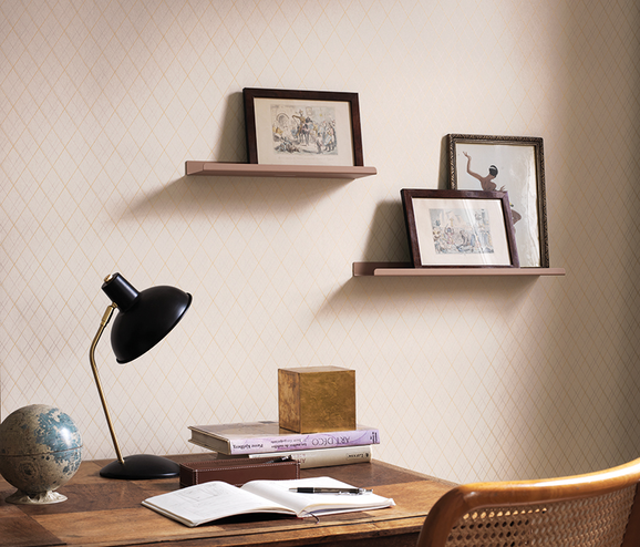 Photo of the fabric Oliver Wallpaper 8413 8413 73 13 in situ by Casadeco. Use for Wall Covering. Style of Geometric