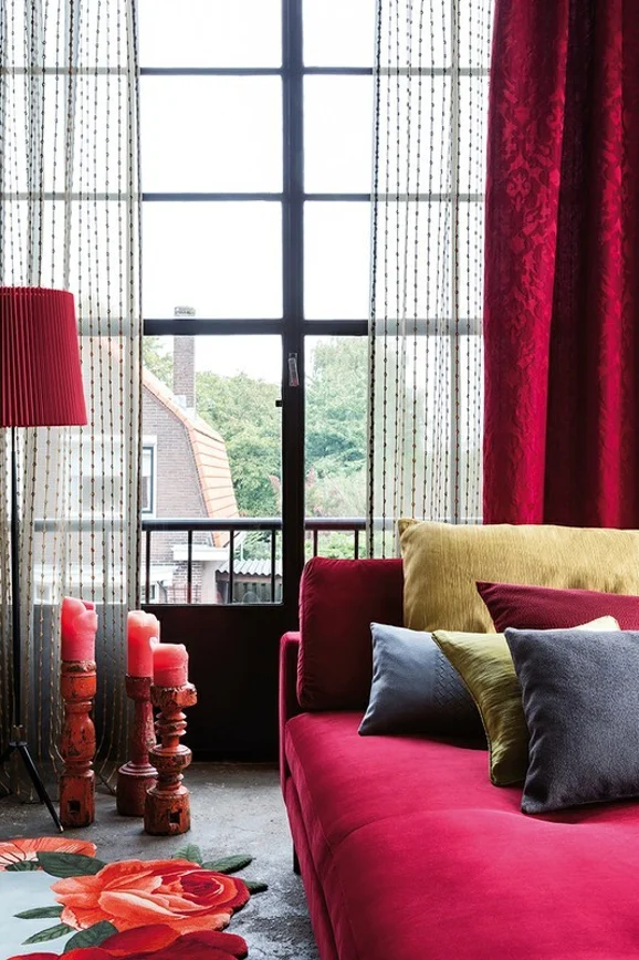 Photo of the fabric Pompadour 14472 205 in situ by Fischbacher 1819. Use for Curtains, Accessory. Style of Traditional
