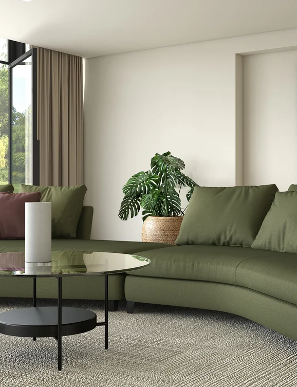 Photo of the fabric Cyborg Whisper in situ by Zepel FibreGuard. Use for Curtains, Upholstery, Accessory, Top of Bed. Style of Plain, Taffeta
