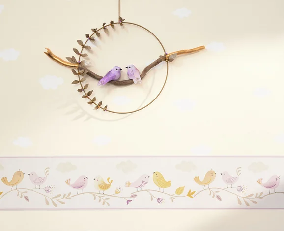 Photo of the fabric Rose Borders 8559 8559 62 78 in situ by Casadeco. Use for Wall Covering. Style of Childrens