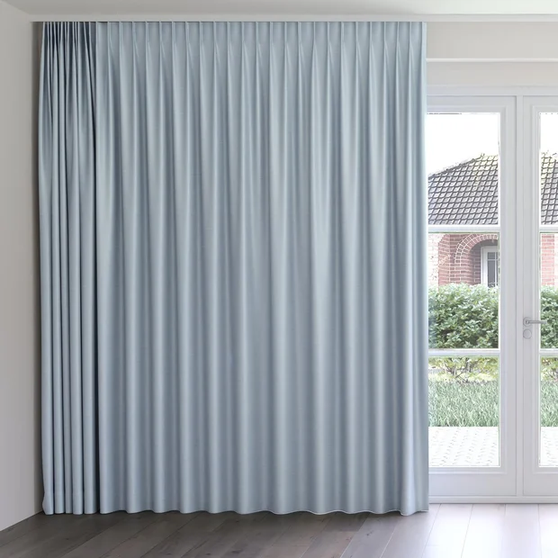 Photo of the fabric Luxe Sky swatch by James Dunlop Essentials. Use for Curtains, Accessory, Top of Bed. Style of Plain, Texture