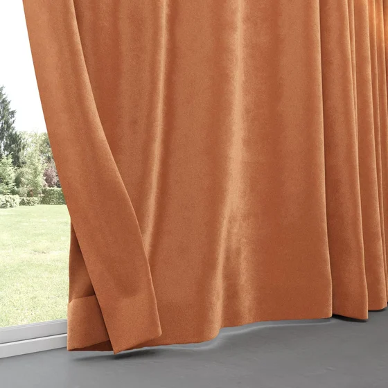 Photo of the fabric Velvelux Fox swatch by Mokum FibreGuard. Use for Curtains, Upholstery, Accessory, Top of Bed. Style of Plain, Velvet