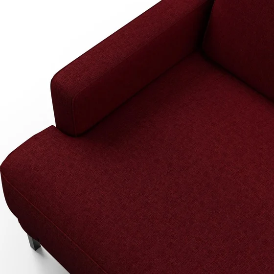 Photo of the fabric Tahiti Crimson swatch by Mokum FibreGuard. Use for Curtains, Upholstery, Accessory, Top of Bed. Style of Chenille, Plain
