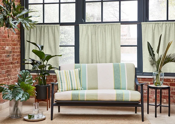 Photo of the fabric Komi V3392 07 in situ by Villa Nova. Use for Curtains, Upholstery, Accessory. Style of Stripe