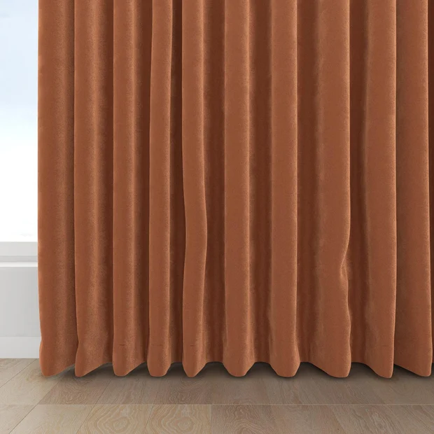 Photo of the fabric Velvelux Fox swatch by Mokum FibreGuard. Use for Curtains, Upholstery, Accessory, Top of Bed. Style of Plain, Velvet