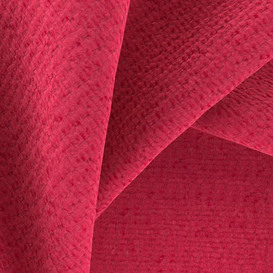 Photo of the fabric Devina Raspberry swatch by Zepel FibreGuard. Use for Upholstery, Accessory, Top of Bed. Style of Chenille, Plain