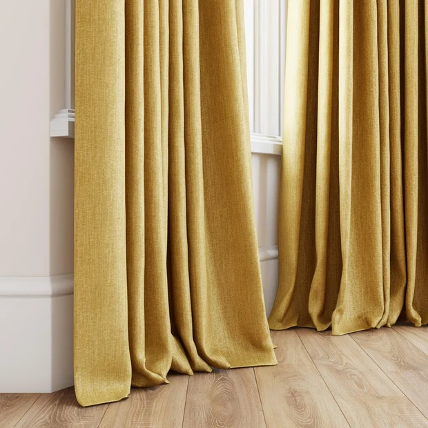 Photo of the fabric Trezor Honey swatch by James Dunlop FibreGuard. Use for Curtains, Upholstery, Accessory. Style of Chenille, Plain