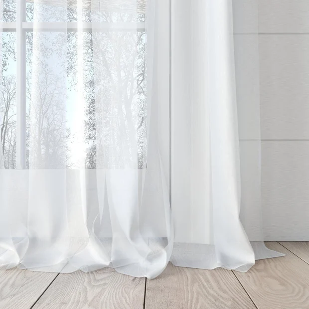 Photo of the fabric Cavalier White swatch by James Dunlop Essentials. Use for Sheer Curtains. Style of Plain, Sheer