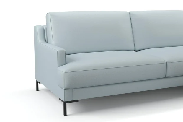 Photo of the fabric Como Powder Blue swatch by Mokum. Use for Upholstery, Accessory. Style of Plain, Texture
