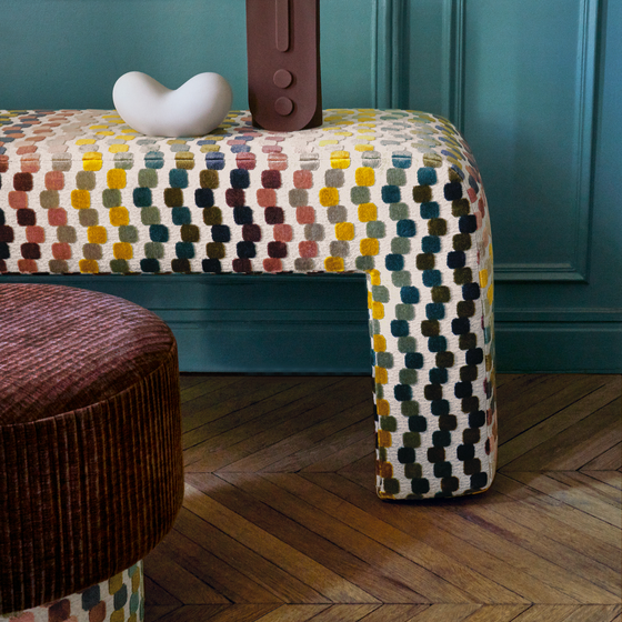 Photo of the fabric Orphisme 4830 4830 0106 swatch by Casamance. Use for Upholstery, Accessory. Style of Geometric, Velvet