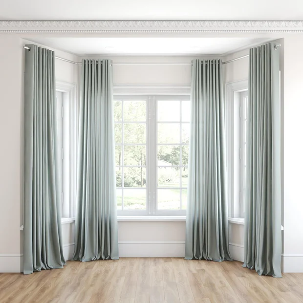 Photo of the fabric Envoy 2 Mist 320cm swatch by James Dunlop Essentials. Use for Curtains, Accessory, Top of Bed. Style of Plain, Texture