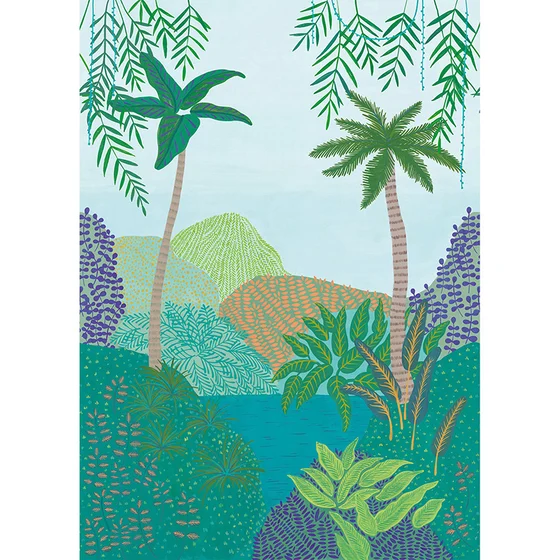 Photo of the fabric Peac. Heaven Panel 10155 10155 74 22 swatch by Casadeco. Use for Wall Covering, Wall Panel/Mural