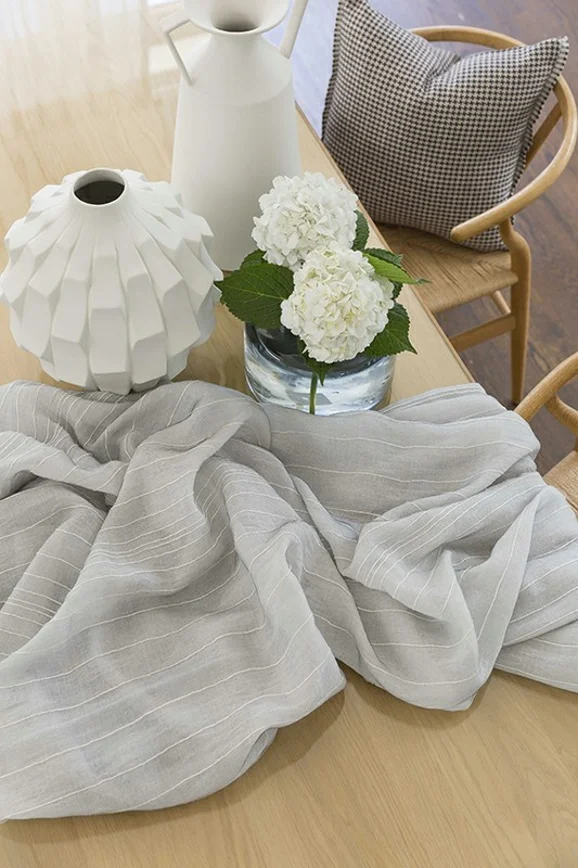 Photo of the fabric Mira Dew in situ by James Dunlop. Use for Sheer Curtains. Style of Sheer, Stripe