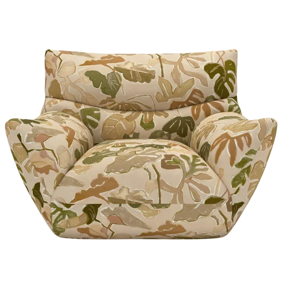 Digitally rendered sofa in patterned high performance upholstery