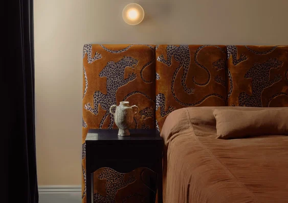 Zenn Design Headboard IN Panthera COLOUR Gold BY Catherine Martin by MOKUM | INTERIOR BY ALYSSA OWENS DESIGN, PHOTOGRAPH BY Elisa Watson