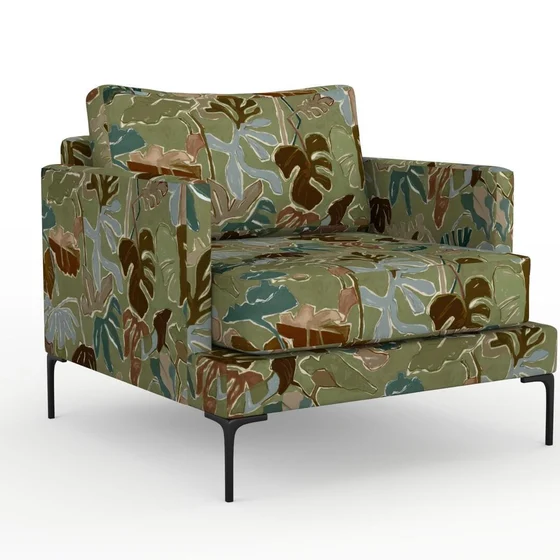 Photo of the fabric Papeete Paua swatch by Mokum. Use for Upholstery, Accessory. Style of Floral And Botannical, Print