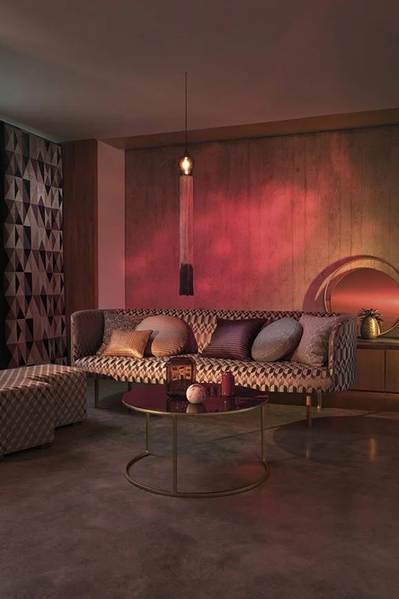 Photo of the fabric Mirror K5196 02 in situ by Kirkby Design. Use for Curtains, Upholstery, Accessory. Style of Geometric