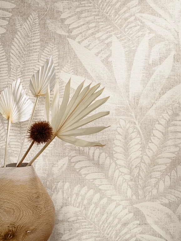 Photo of the fabric Aloes Wp 7518 7518 3886 in situ by Casamance. Use for Wall Covering. Style of Floral And Botannical