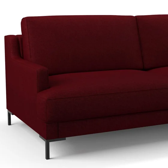 Photo of the fabric Tahiti Crimson swatch by Mokum FibreGuard. Use for Curtains, Upholstery, Accessory, Top of Bed. Style of Chenille, Plain