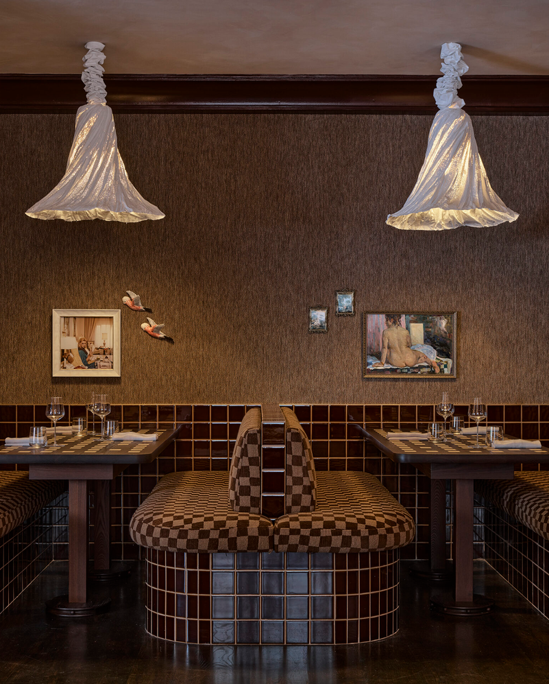 Chairs and booth seating in Ottica colour Bronze by Mokum | Photograph by Anson Smart